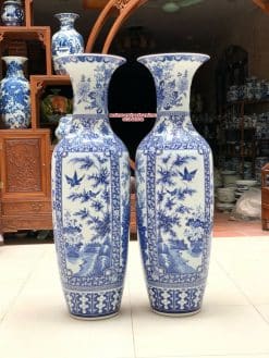 Lục bình sứ Tứ quý Tùng Cúc Trúc Mai men lam khử