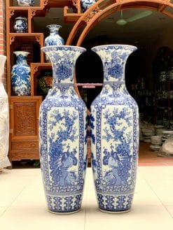 Lục bình sứ Tứ quý Tùng Cúc Trúc Mai men lam khử