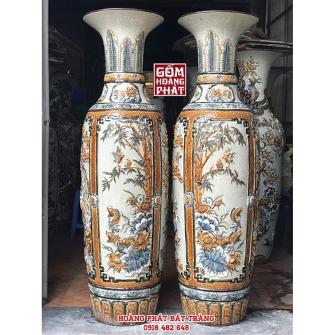 Lục bình sứ tứ quý men rạn đắp nổi kỹ cao cấp Bát Tràng 1m4 cao cấp