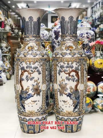 Lục bình sứ tứ quý men rạn đắp nổi cao cấp