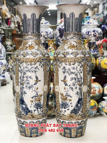 Lục bình sứ tứ quý men rạn đắp nổi