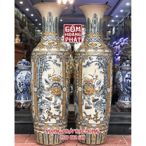 Lục bình sứ tứ quý men rạn đắp nổi kỹ cao cấp Bát Tràng