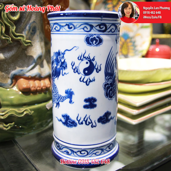 Ống hương sứ Long Phụng chầu Nguyệt