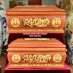 Tiểu quách sành dáng Ngũ phúc kim Tiền Rồng thời Lý khắc nổi QTSA46