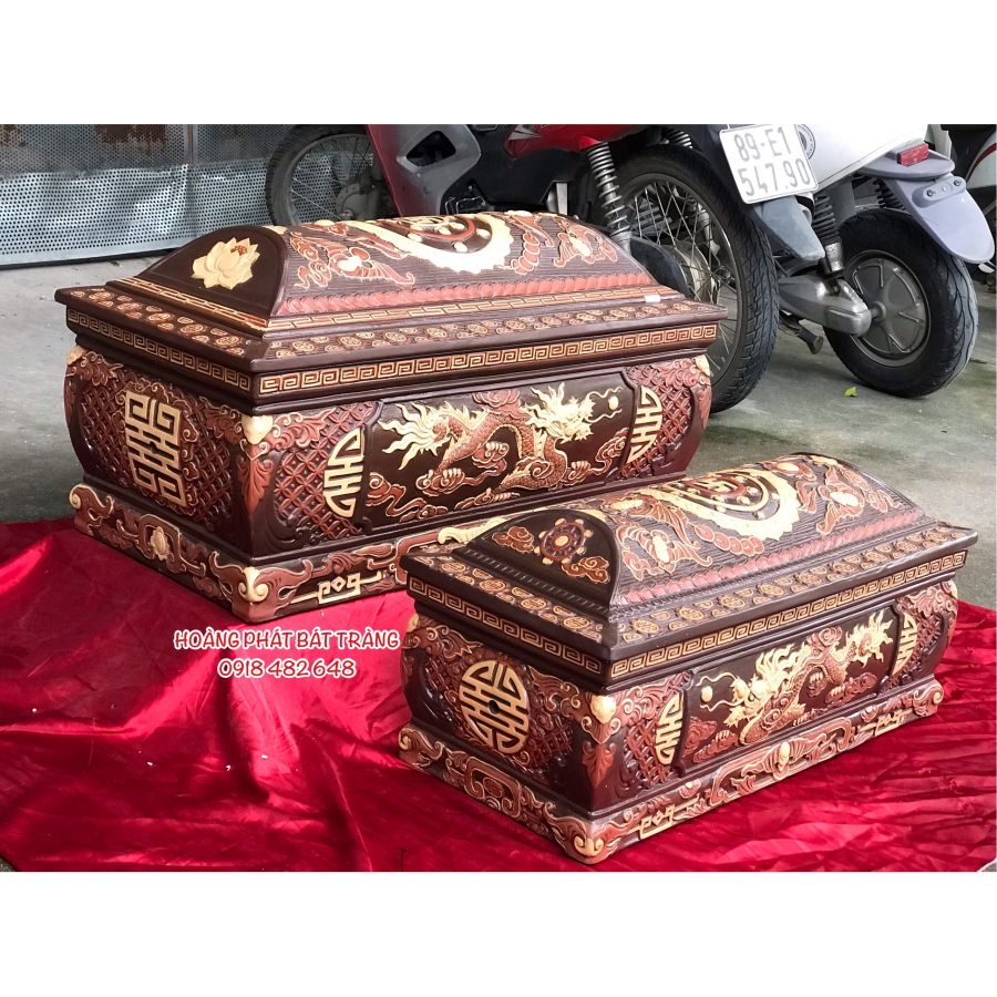Quách tiểu sành rồng phình ba màu cỡ Đại mái Vòm 