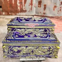 Tiểu quách sứ men lam xám, mái vòm vẽ nhũ vàng cỡ Đại QTSU4