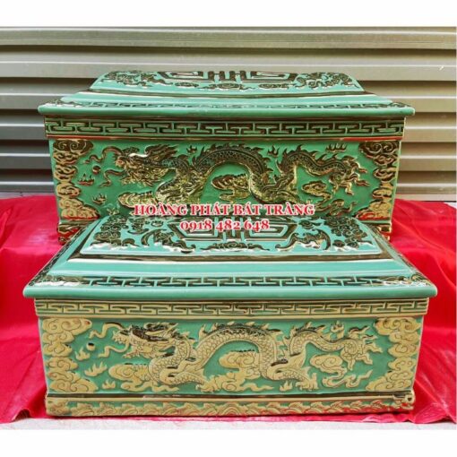 Quách tiểu sứ Rồng màu xanh ngọc mạ vàng