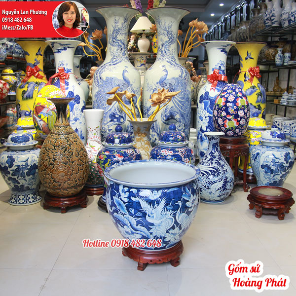 Thống gốm sứ vẽ Sen Hạc Phi 50cm 345345