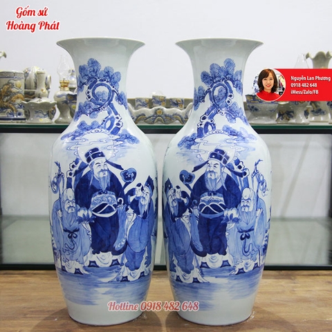 Tiểu lộc bình sứ men lam, cảnh Phúc Lộc Thọ 