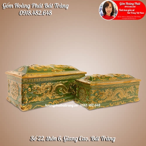 Tiểu quách men xanh thạch anh mái vòm cỡ Đại mạ vàng kim QTVK4