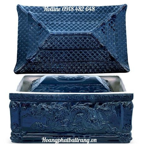 Bộ tiểu quách sứ mái chùa men lam xám Bát tràng