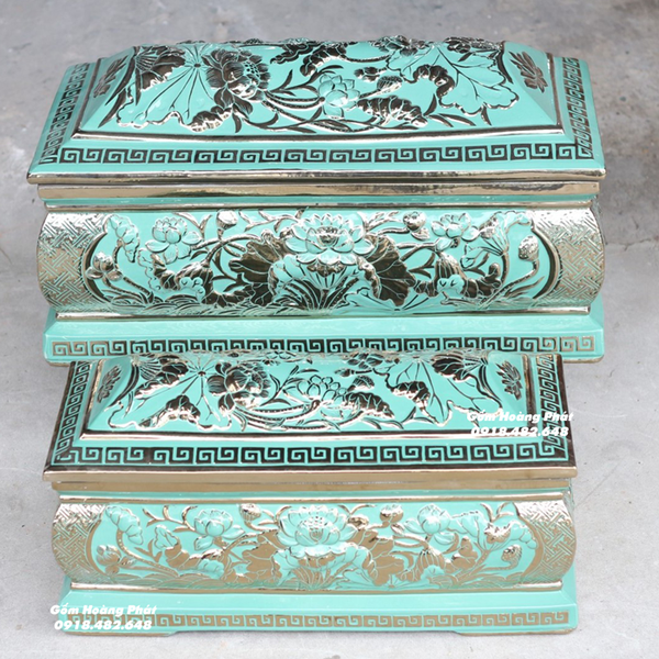 Bộ tiểu sứ hoa sen mạ vàng thân phình QTSMV35 