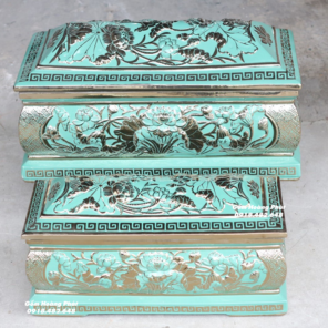 tiểu sứ hoa sen mạ vàng xanh ngọc