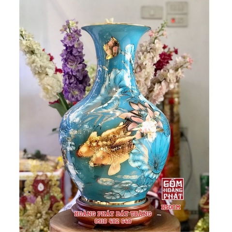 toi ca chep lien hoa vang kim nen xanh duong 3d cao cap 2