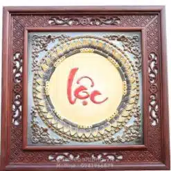 Bộ tranh phúc lộc thọ nền sứ khung hoa gỗ gụ 50x50cm TGS30