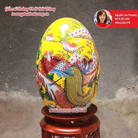 Trứng phong thủy chim trĩ hoa mai - Cao 48cm - SP814