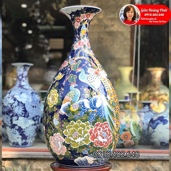 Tỳ bà Công đào phú quý nền xanh sang trọng