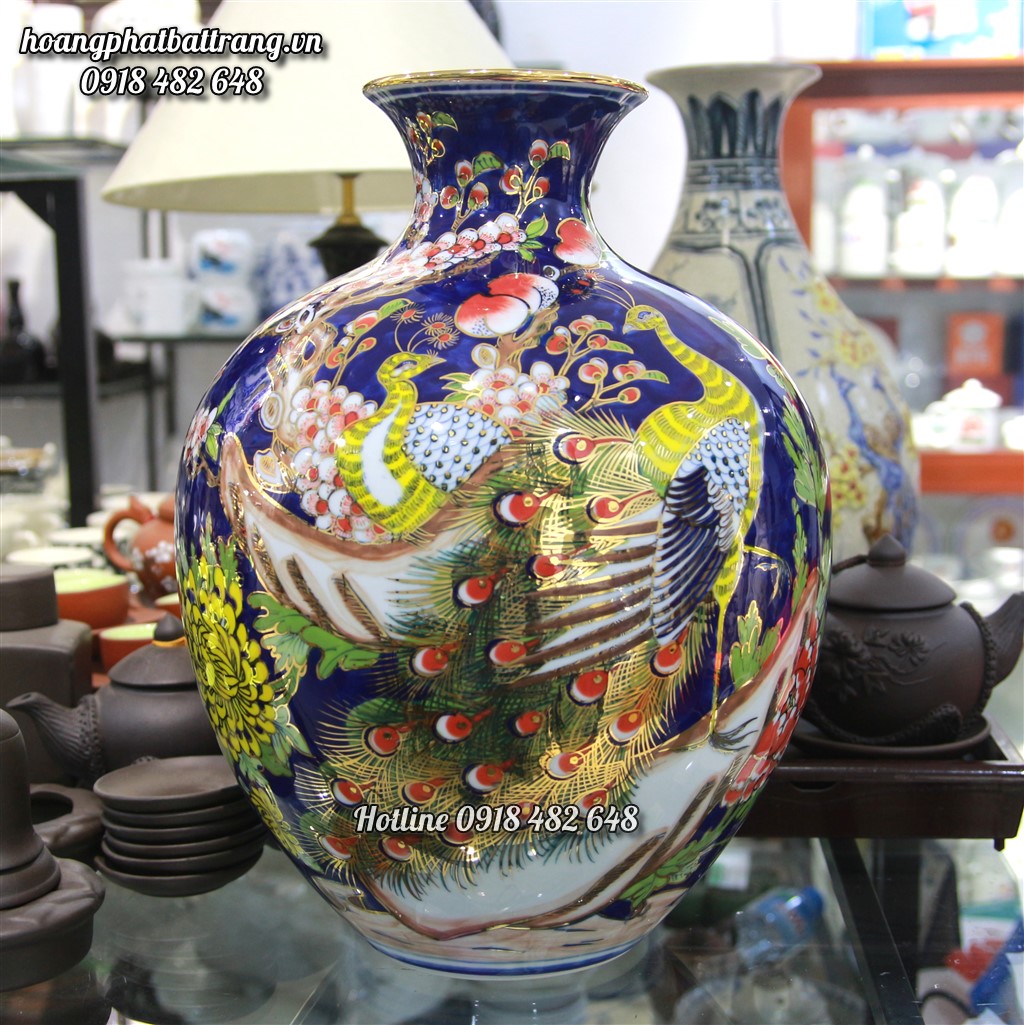 Bình phong thủy Vẽ vàng 24K - Công đào Phúc Lộc