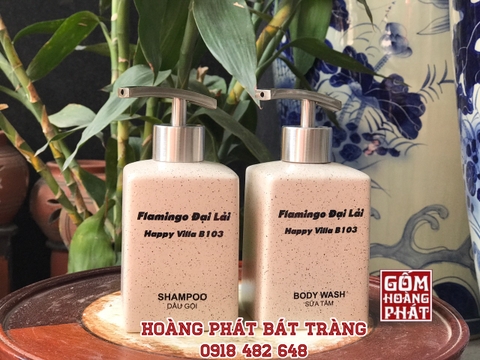 Bộ bình đựng dầu gội, sữa tắm Flamingo Đại Lải vòi inox 304
