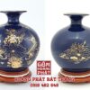Bình hút tài lộc Lý ngư vọng nguyệt màu xanh coban vàng kim cao cấp H26cm BHL58