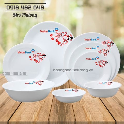 Bộ đồ ăn trắng in ấn logo Viettinbank