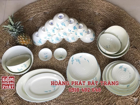 Bộ đồ ăn tre men kem cao cấp Bát Tràng