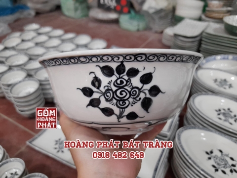 Bộ đồ ăn hoa xoáy móc men tràm cao cấp Bát Tràng