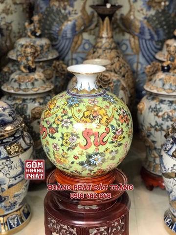 Bày trí bình hút tài lộc Vạn sự Như Ý vàng kim cao cấp Bát Tràng