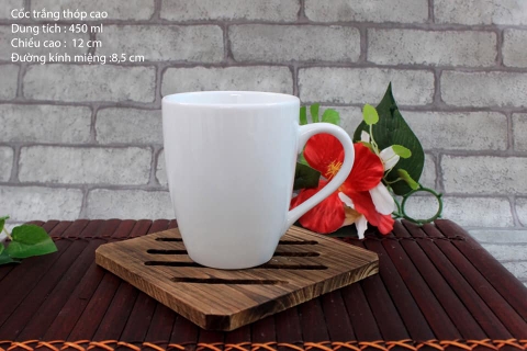 Cốc sứ Bát Tràng in logo dáng thóp cao