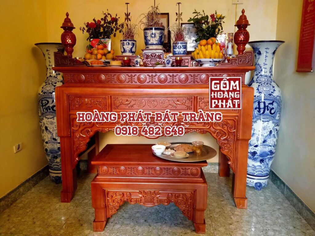 Lục bình Phúc Đức men lam cao cấp Bát Tràng