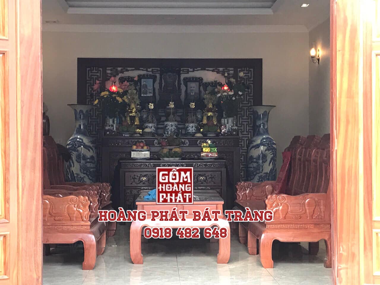 Lục bình sứ Sơn Thủy Hữu Tình men tràm trắng cao cấp Bát Tràng
