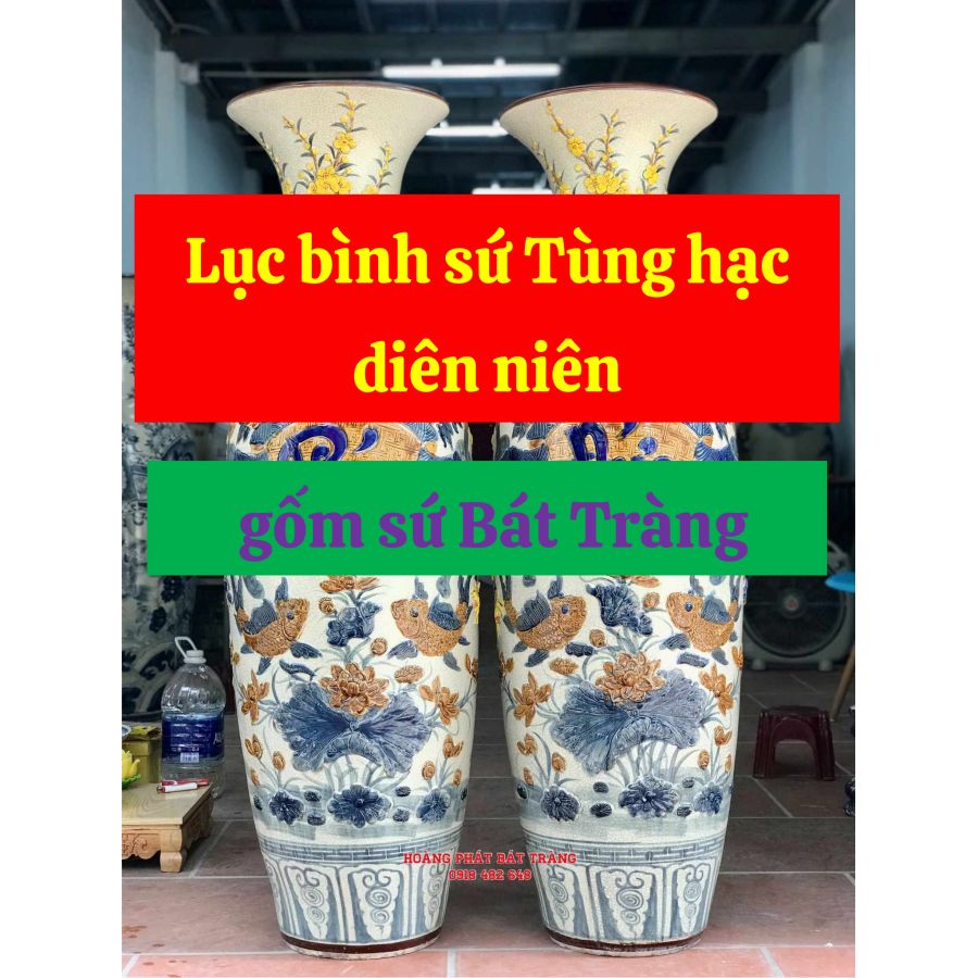 Lục bình sứ Tùng hạc diên niên gốm sứ Bát Tràng