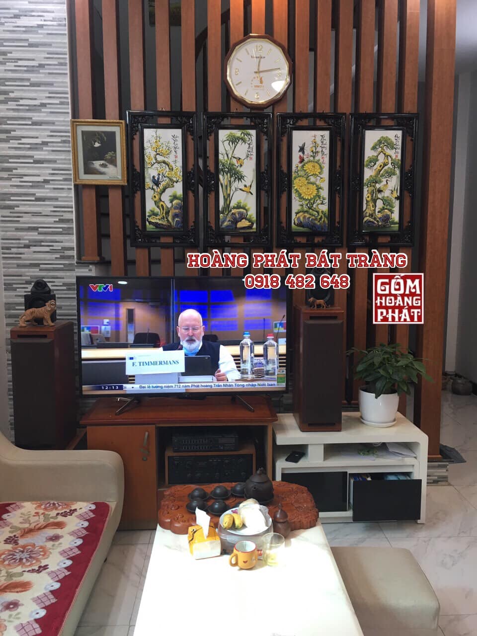 Tranh sứ tứ quý cao cấp Bát Tràng nổi 3D