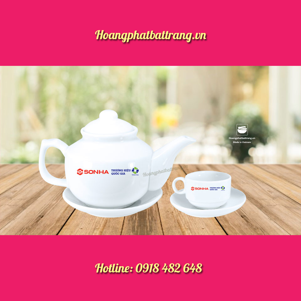 Ấm chén in logo công ty ống Thép Sơn Hà dáng HongKong