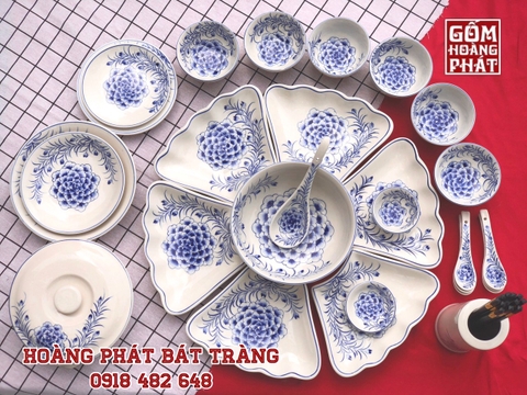 Bát đĩa cho nhà hàng vẽ hoa phù dung