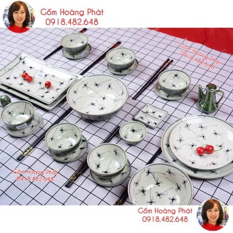 Bát Tô Phở vẽ chuồn men xanh đồng Bát Tràng