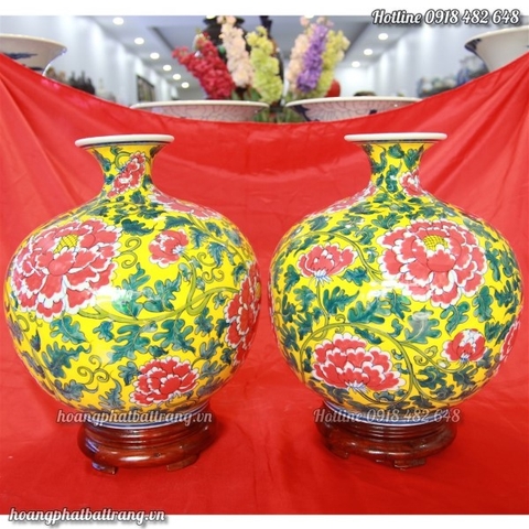 Bình hút lộc vẽ Phù Dung men vàng Hoàng Gia