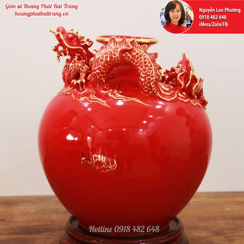 BÌNH HÚT LỘC RỒNG ĐỎ VẼ VÀNG KIM 24K