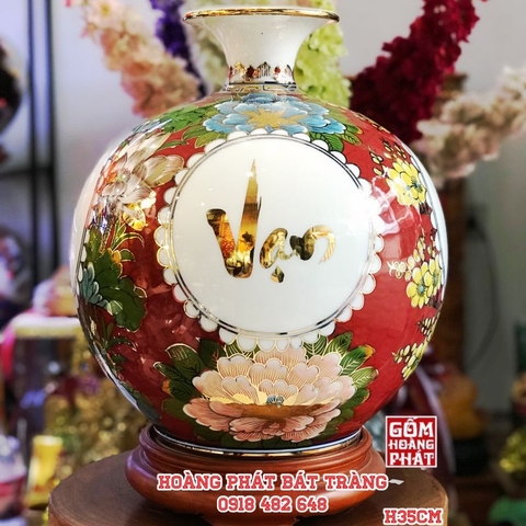 Bình hút tài lộc Vạn Sự Như Ý bách hoa vàng kim cao cấp H35