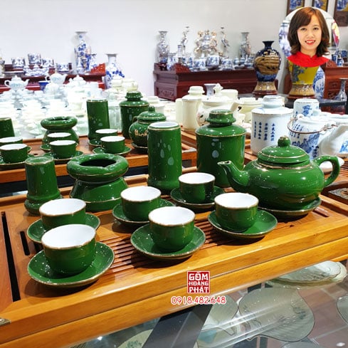 Bộ ấm chén men xanh ngọc vàng kim cao cấp