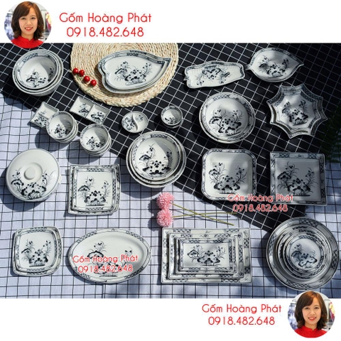 Bộ đồ ăn cho nhà hàng hoa sen men tràm cổ Bát Tràng