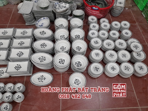 Bộ đồ ăn gốm sứ hoa xoáy men tràm Bát Tràng