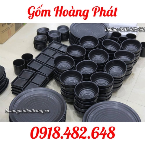 Bộ đồ ăn men đen Bát Tràng cho nhà hàng Nhật, bộ đồ ăn cho nhà hàng Hàn