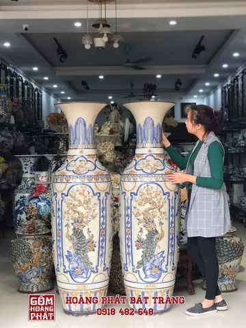 Lục bình tứ quý men rạn đắp nổi cao cấp Bát Tràng