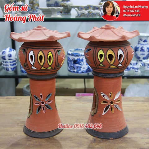 Đèn vườn gốm thô mộc chân tròn cao 45cm SP4624
