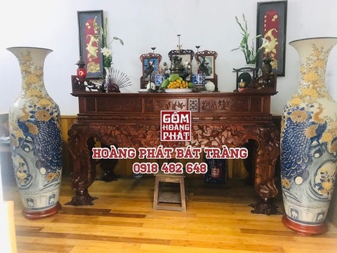 Lục bình công thành danh toại men rạn đắp nổi cao cấp 1m6