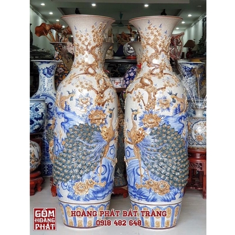 Lục bình sứ công thành danh toại men rạn đắp nổi kênh bong 1m4