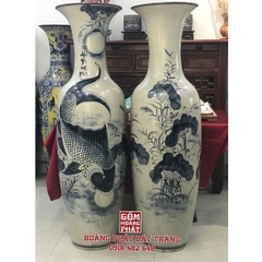 Lục bình sứ Lý ngư vọng nguyệt men rạn Bát Tràng