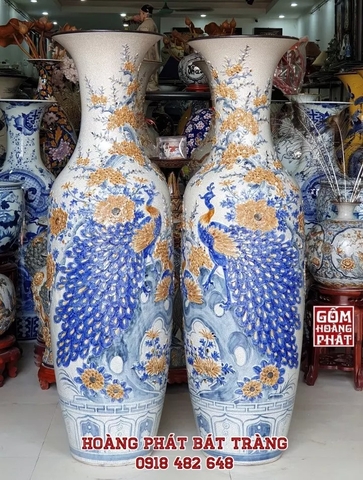 Lục bình sứ công thành danh toại men rạn đắp nổi cao cấp