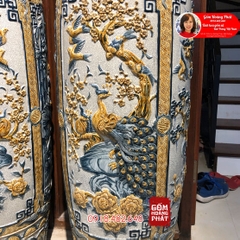 Lục bình sứ tứ quý men rạn đắp nổi kỹ Bát Tràng1m75